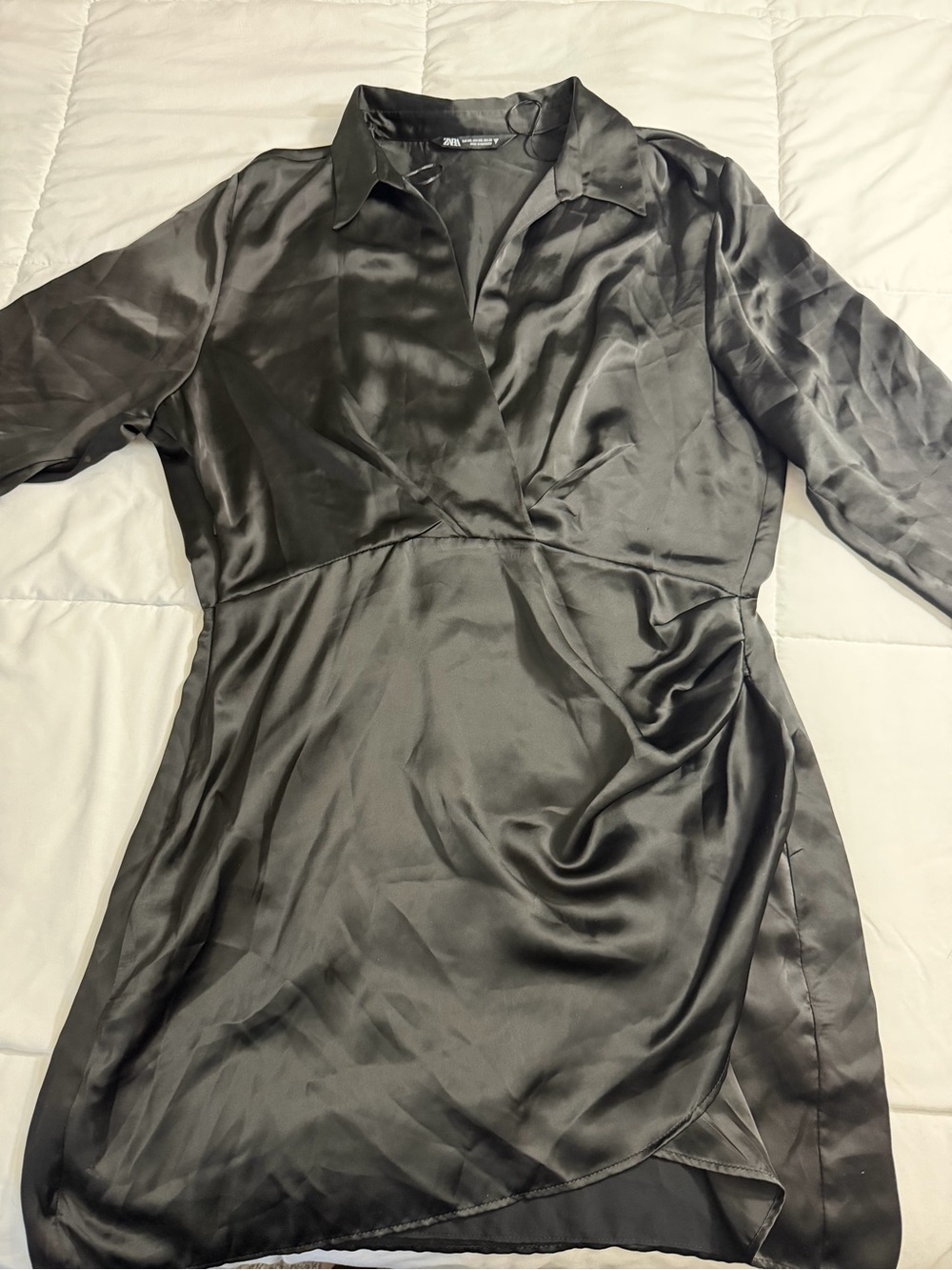 Zara Black Satin Chemise with Wrap Detail